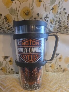Harley-Davidson Black Travel Mug with Orange Flame Shield 24oz